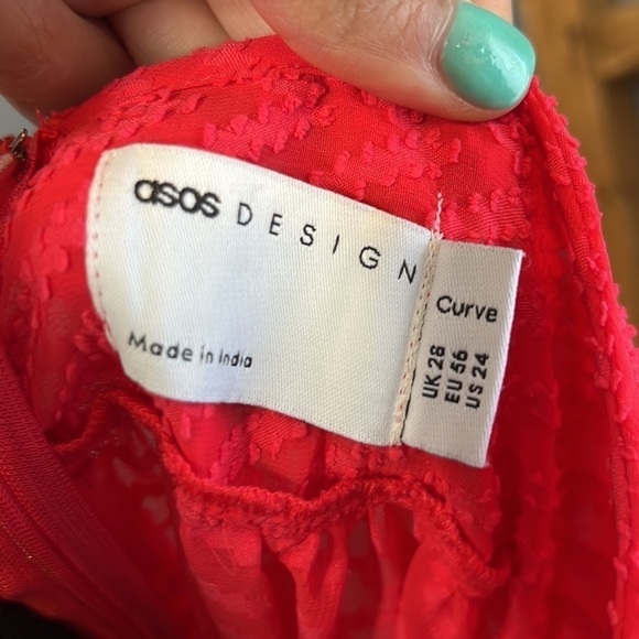 ASOS DESIGN Curve pleated batwing midi dress chevron texture Magenta sz 24 NWT - Picture 9 of 16